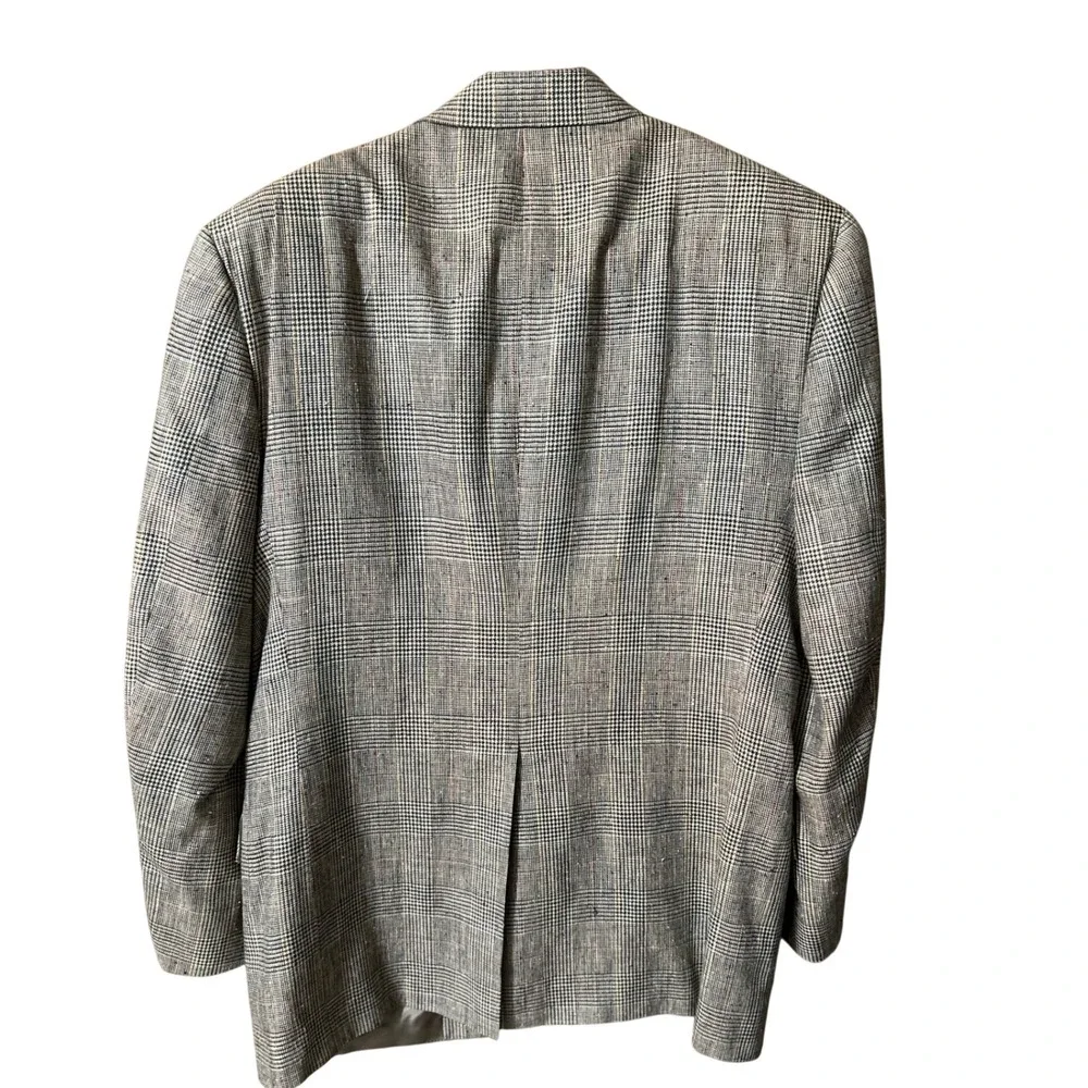 Austin Reed London Mens 100% Silk Glen Plaid Blazer Sport Coat Grey Tan 42R 44R